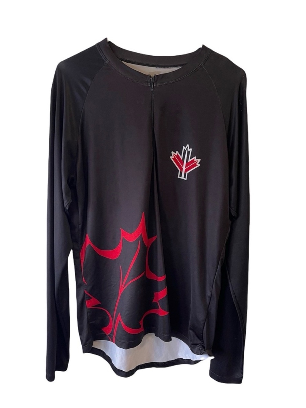 Black Long Sleeve Cycling Jersey with Red Maple Graphic Team Canada Rowing